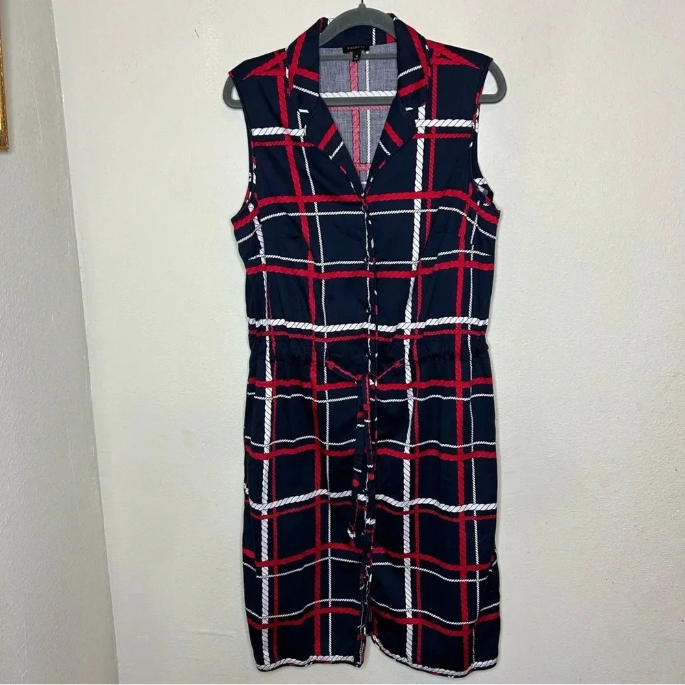Talbots Navy and Red Checkered Midi Dress